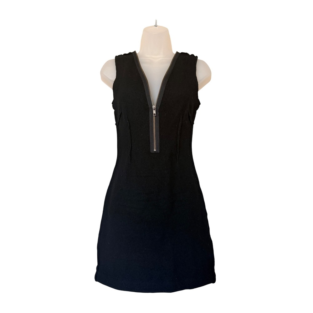 AllSaints minimalist Black 100% Wool edgy Modern Zip Front Mini Dress US 2 UK 6